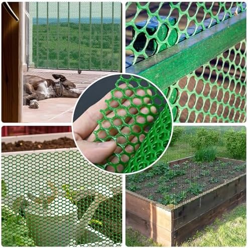green plastic wire mesh fence 16in x 33ft, front angle view