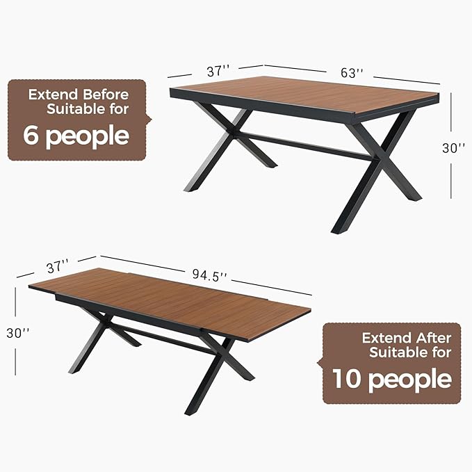 Grand patio 11-Piece Outdoor Dining Set, 10 Leather-Look Wicker Blue Swivel Patio Chairs & 1 Extendable Rectangular Dining Table, Brown