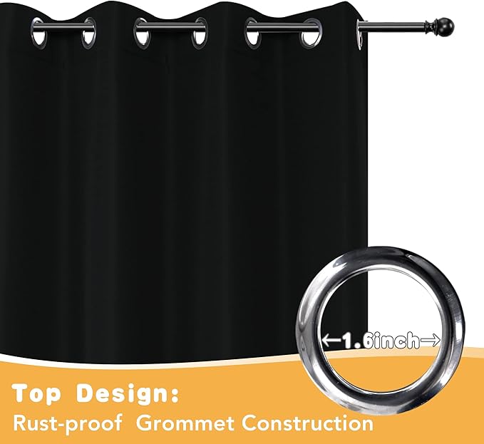HolidayIdeas Extra Wide Outdoor Curtains for Patio Waterproof, 2 Panels - 110 x 95 Inch - Privacy & Light Filtering Curtains Grommet Outside Curtains for Porch, Gazebo, Pergola, Backyard (Black)