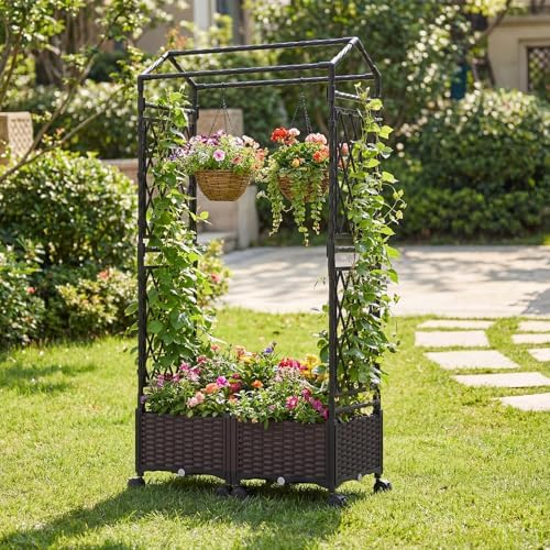 happygrill 2 64" raised garden bed with trellis shown in use