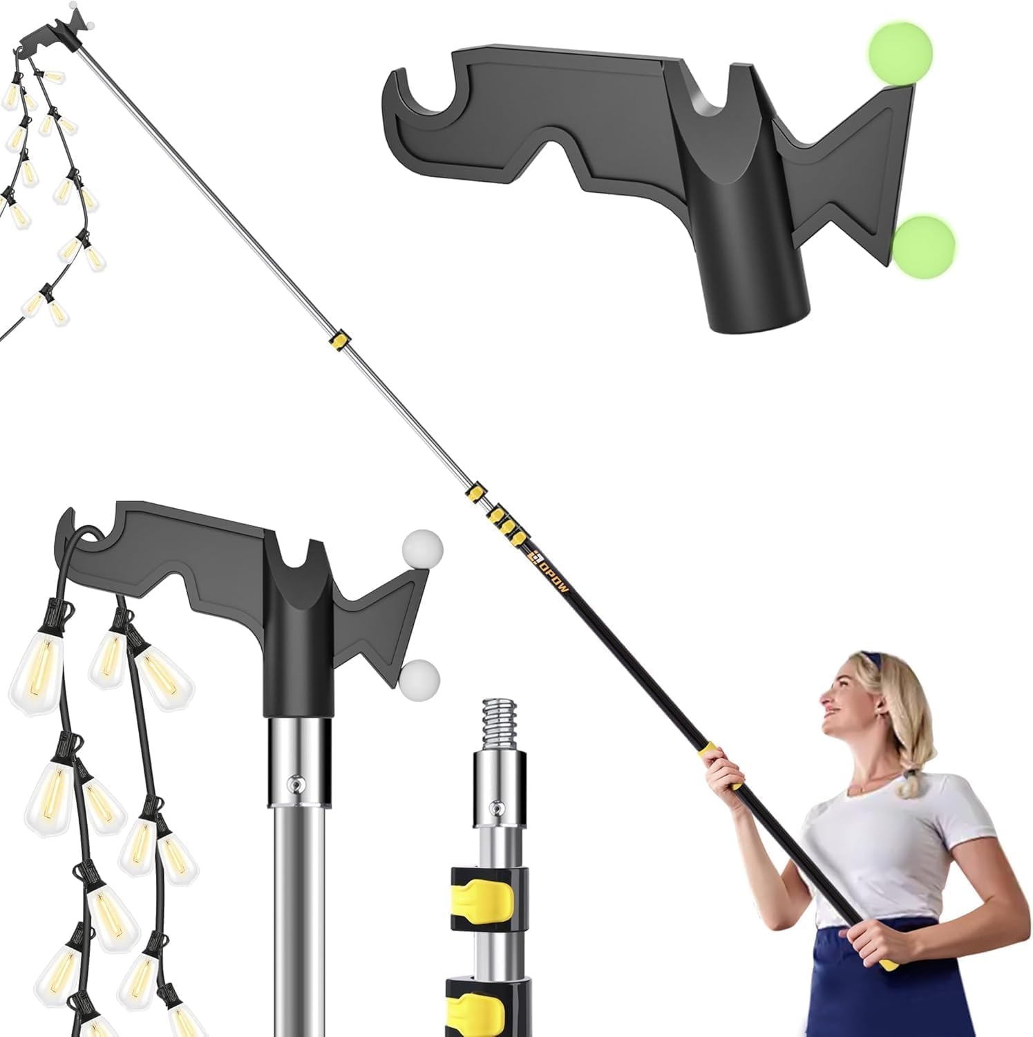 6-24ft Telescopic Extension Pole & Utility Hook for Christmas Lights | Christmas Light Pole Hanger Tool,30FT High Reach Telecoping Pole,Extendable Poles for Hanging and Installation Lights String