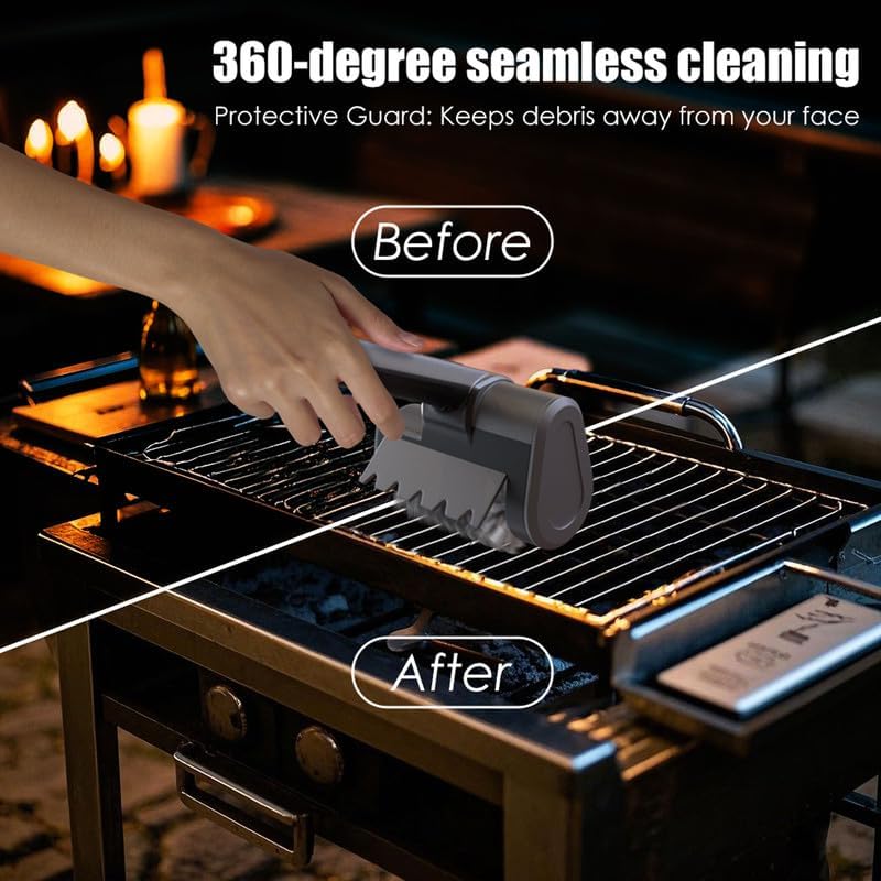 Electric Grill Brush Rechargeable Grill Cleaner 3 Heads 2 Speed 2000 RPM Torque 80KG BBQ Cleaning Brush with Safety Lock Submersible 304 SS Head Splash-Proof Scrubbe IPX7 Waterproof Silvery Black