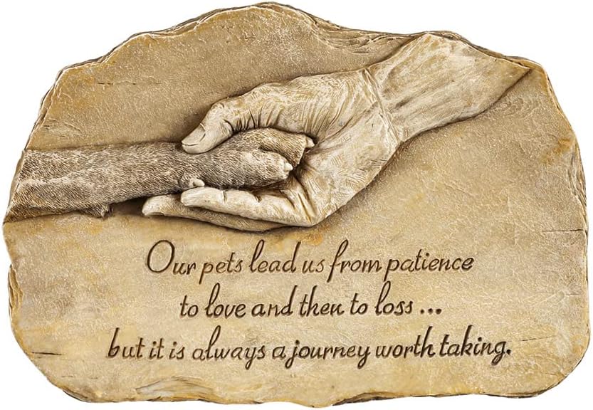 Evergreen Garden Dog Paw in Hand Devotion Painted Polystone Stepping Stone - 12”W x 0.5”D x 7.5”H…