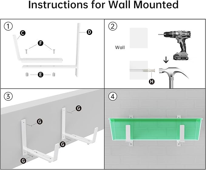 Y&M 4 Pack Adjustable Planter Box Brackets (6 to 12.5 in), Universal Window Box Brackets, Heavy Duty Iron Flower Box Wall Mounting Hooks for Balcony, Fences, Patio, and Garden - White