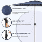 Abba Patio 11FT Lyon Outdoor Patio Umbrella Outdoor Table Umbrella with Push Button Tilt and Crank Market Umbrella 8 Sturdy Ribs UV Protection Waterproof for Garden Deck Backyard Pool, Navy Blue