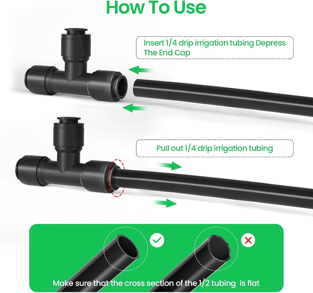 MIXC Quick Connect 1/4" Drip Irrigation Tee Connectors, Universal Barbed Fittings for 1/4" Tubing, Leak-Free Solution for Sprinkler & Drip Systems, 15 Pack