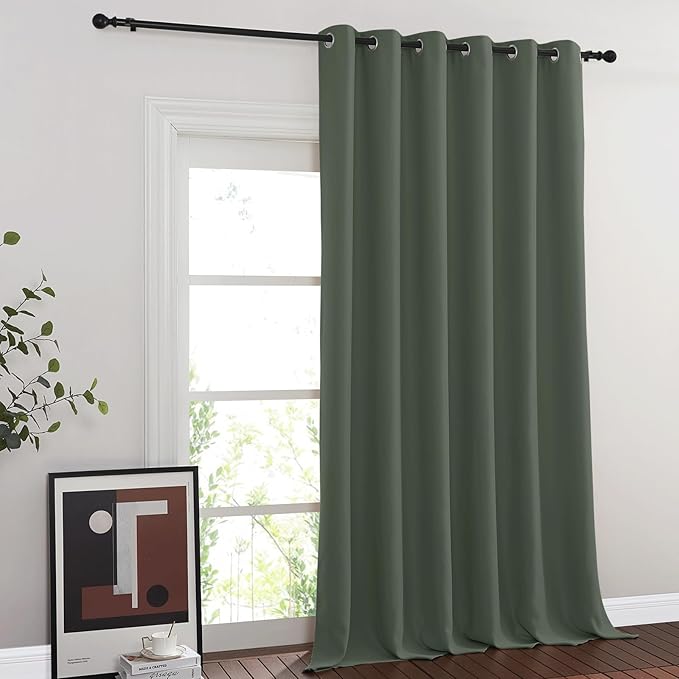 NICETOWN Blackout 108 inch Curtain for Sliding Glass Door, Grommet Wide Window Treatment Room Divider Sound Reducing Privacy Drape for Bedroom, W80 x L108, Dark Mallard, 1 Panel