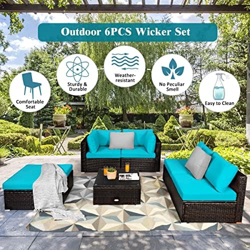 tangkula 6 piece patio furniture set, outdoor deck, front angle view