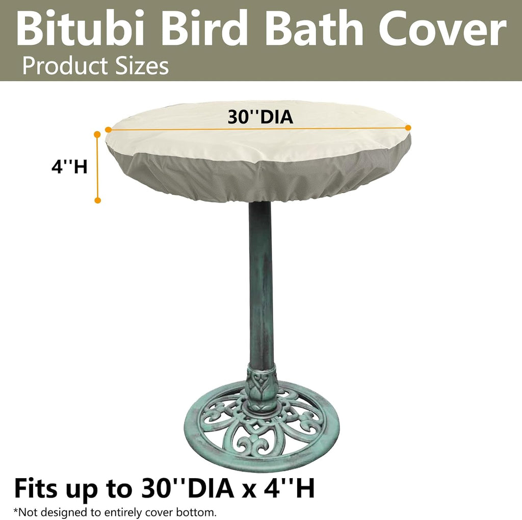 Bitubi Bird Bath Cover for 24" to 30" Diameter Bowl,Heavy Duty Waterproof 600D Oxford Cloth Garden Bird Bath Protective Cover with Elastic Hem Cord
