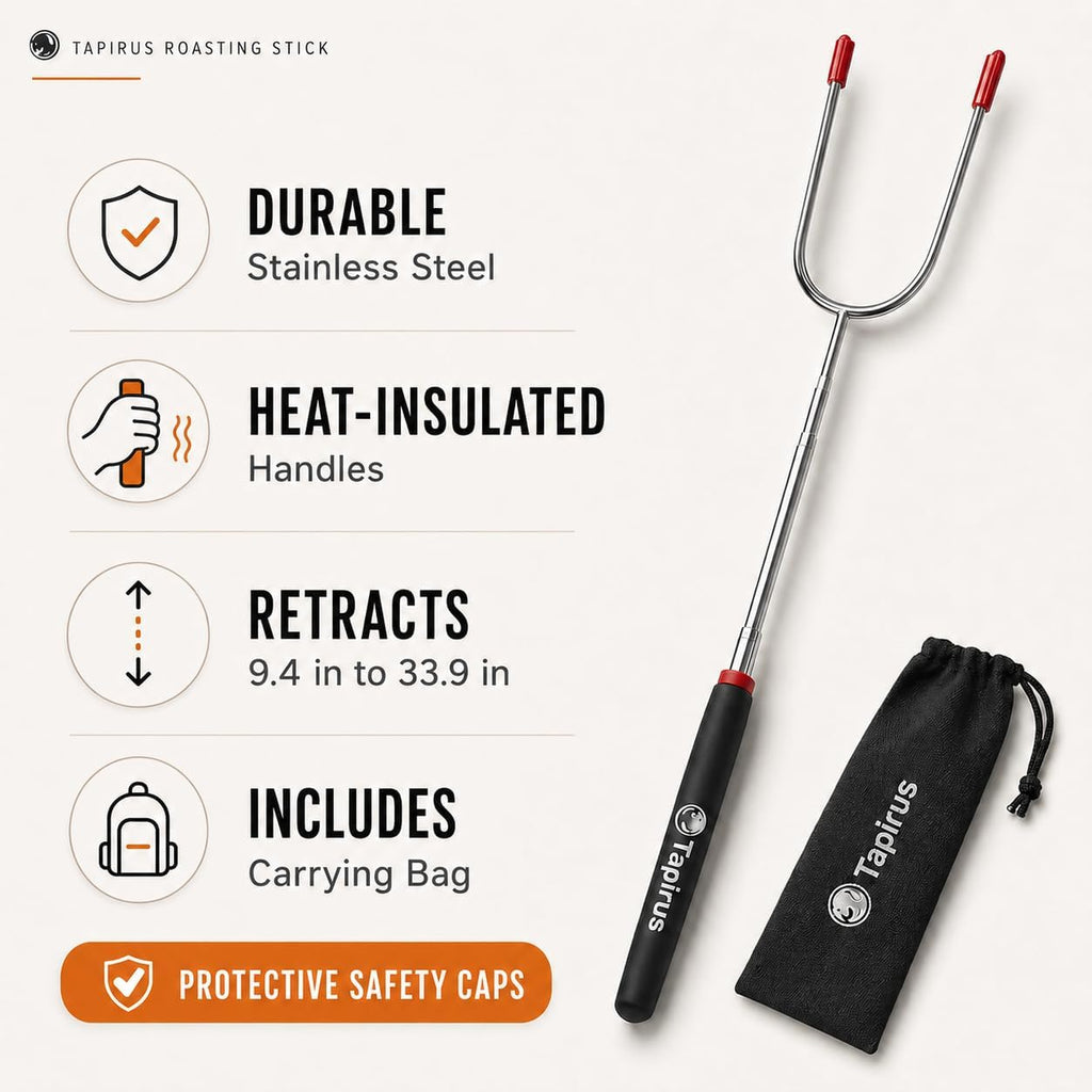 Marshmallow Roasting Sticks | Set of 4 Extra Long Retractable Campfire Sticks | Protect Kids with Insulated Handles | Extendable Smore & Hot Dog Skewers | Heavy Duty Metal Camping Accessory