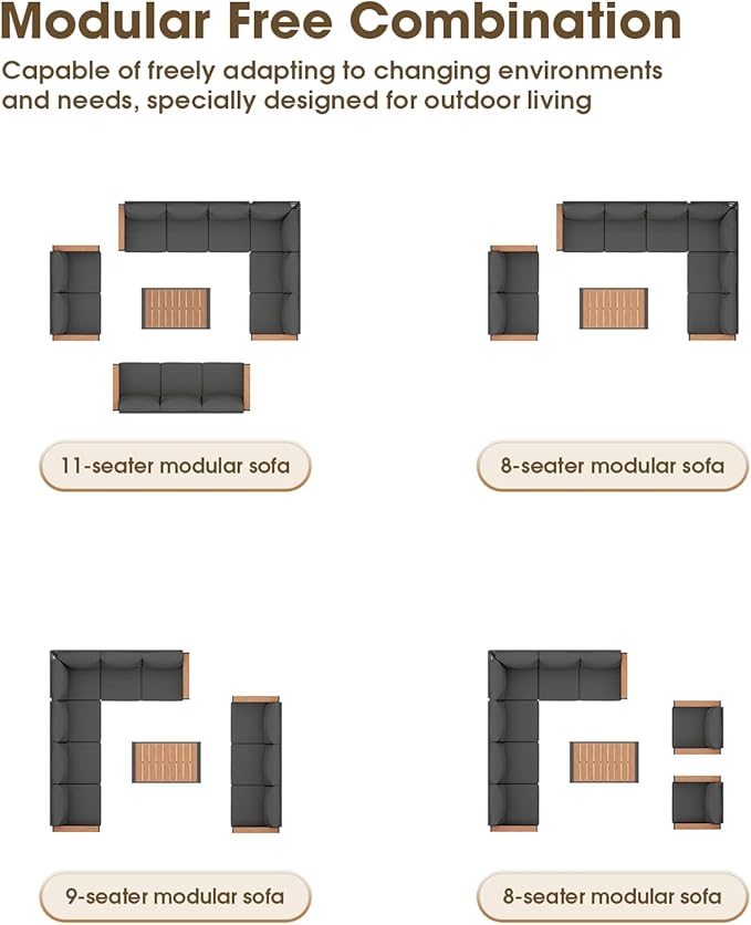 Aluminum Outdoor Patio Furniture Set 8 Seats, Outdoor Sectional Corner Sofa, Patio Conversation Set with Coffee Table & Washable Cushions, Furniture Set for Porch, Balcony, Deck, Graphite