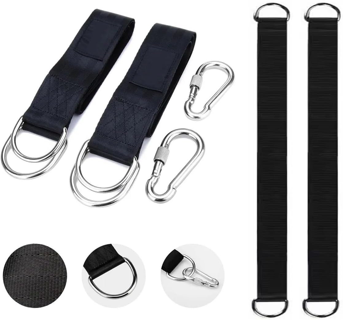 2 Pack Tree Swing Straps Hanging Kit 50cm 400lbs Heavy Duty Belt with Safer Lock Snap Hook Clip Carabiner Connector for Hammock Punching Bag Swings Chair Seat Gym Bar Handle Cable Outdoor