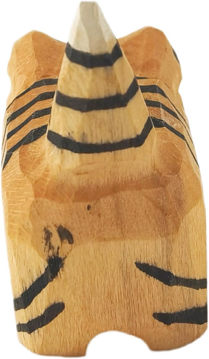 EMiEN Cute Small Wood Tiger Figurine Carved Orange Tiger,Handmade Sculpture Craft Set, for Home Office Decoration, Car Ornaments