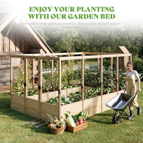 papajet 9 grids raised garden bed, u-shape wooden shown in use