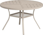 VICLLAX Round Patio Table with Adjustable Umbrella Hole for 4, All Weather Metal Outdoor Dining Table for Lawn Garden, 40.6" Outdoor Coffee Table, Cream Color Frame