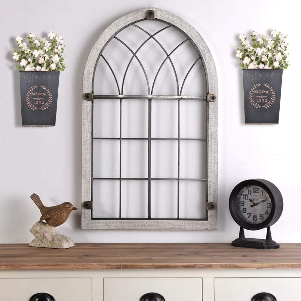 LESEN Rustic Metal Wall Planter Country Home Hanging Wall Vase Pocket for Plants or Flower Indoor or Outdoor Farmhouse Wall Decor,Set of 2