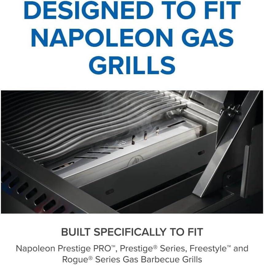 Napoleon Stainless Steel Smoker Box 67013 Add Smoky Flavor to BBQ, Easily Turn Gas Grill Into Smoker, Add Wood Chips or Chunks to Smoke Food on Barbecue 16.25 x 2.54 x 3.5