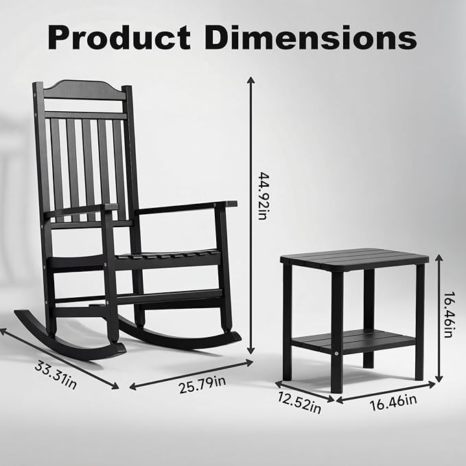 3 Piece Outdoor Rocking Bistro Set, Rocking Chairs Outdoor Furniture, Resin Waterproof Sun-Proof Patio Furniture Set for Garden, Pool, Backyard（3, Black）