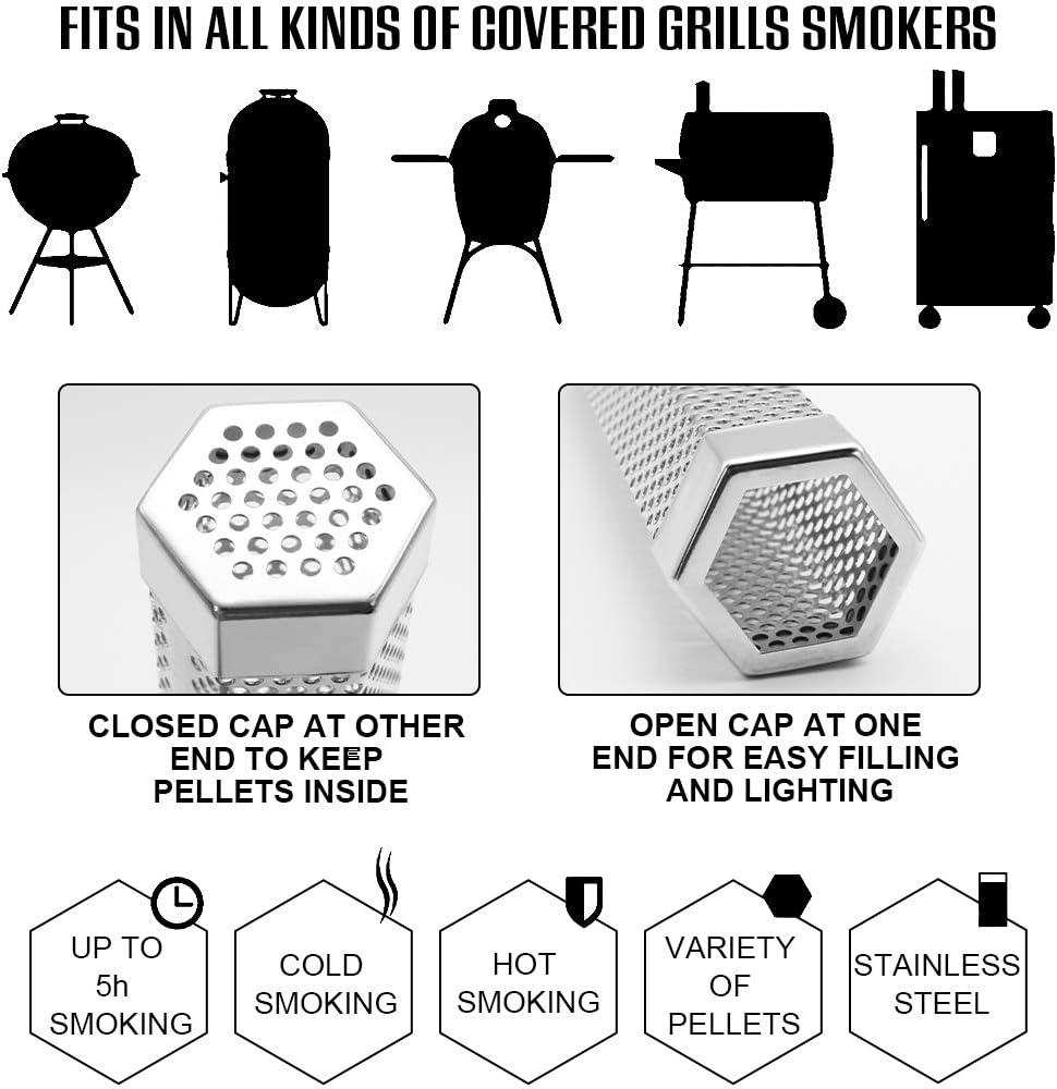 Pellet Smoker Tube, Electric Gas Grill Charcoal Smoke Box Accessories 6&12" | Pellet Grill Accessories, Hot/Cold Smoker, Smoker Box for Gas Grill, with Tube Brush, Premium Quality Stainless Steel