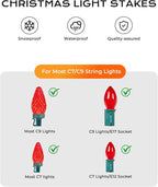 100-Pack Plastic Light Stakes, 5.5 Inch Christmas Yard Stakes for C7 C9 Christmas Lights Outdoor, Universal Light Stakes for Outdoor Holiday Lights, Green