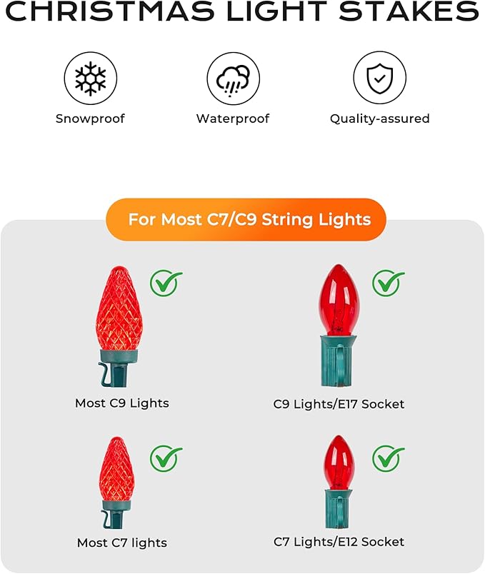 100-Pack Plastic Light Stakes, 5.5 Inch Christmas Yard Stakes for C7 C9 Christmas Lights Outdoor, Universal Light Stakes for Outdoor Holiday Lights, Green