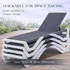 Kozyard Outdoor Chaise Lounge Chair, Full Flat Adjustable Patio Lounger with Aluminum Frame & Resin Legs, Textilene Fabric for Poolside, Backyard & Beach (Gray, Chair with Table)