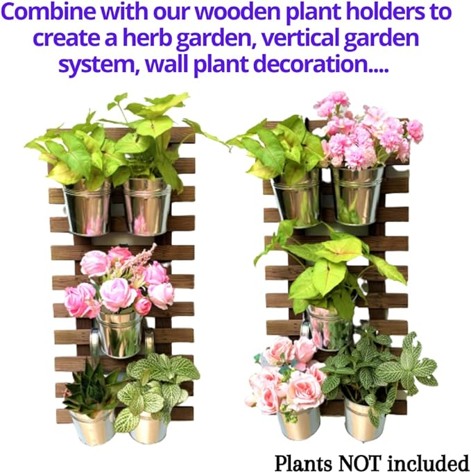 LaLaGreen Fence Planters for Outdoor Plants (10 Pack, 6 Inch) Railing Planter Metal Herb Garden Pots Outdoor, Hanging Silver Flower Buckets for Outside Wall Deck Patio Balcony Rail Farmhouse Rustic