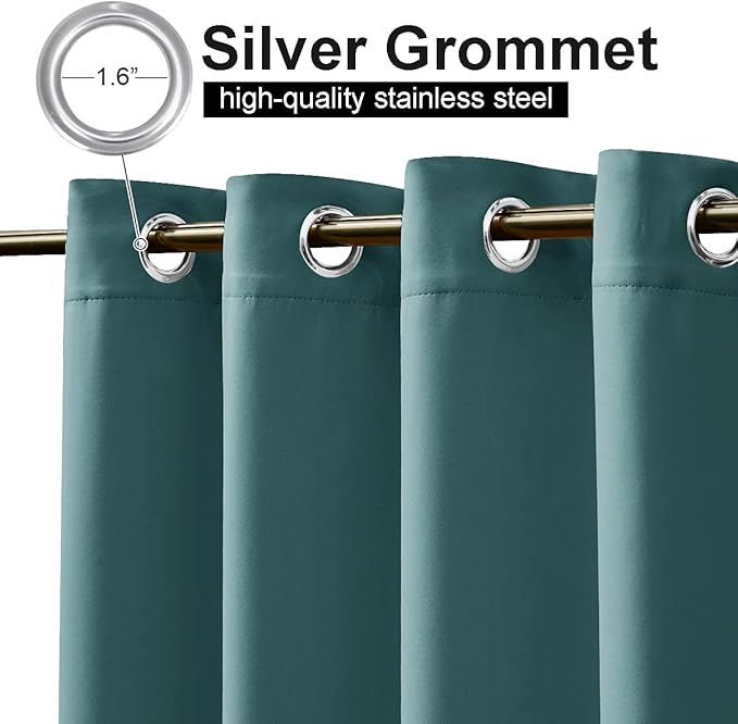 NICETOWN 2 Panels Outdoor Patio Curtains Extra Long Drapes 108 L Waterproof/Windproof, Top and Bottom Rustproof Grommet Keep Warm in Winter Privacy for Yard/Porch, Teal, 52" W per Panel