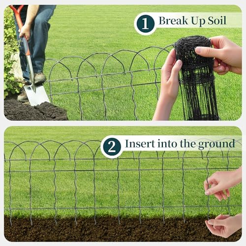 proworx black small garden fence border curve wire, close-up detail