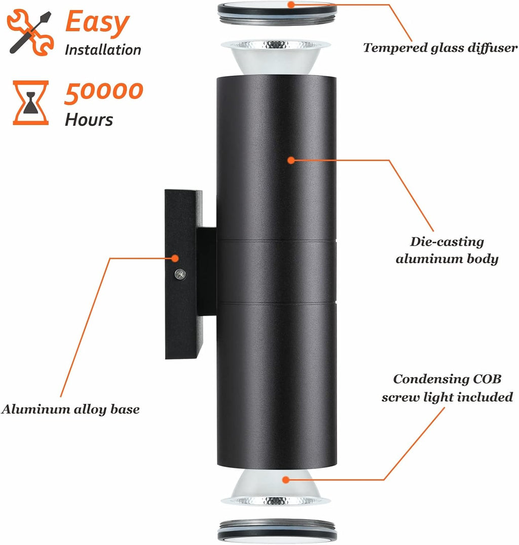 DAKAFUL Outdoor Wall Lights 8 Packs, Integrated LED Cylinder Up Down 12W 2700K Modern Aluminum Light, Waterproof Exterior Light for Porch Patio Door
