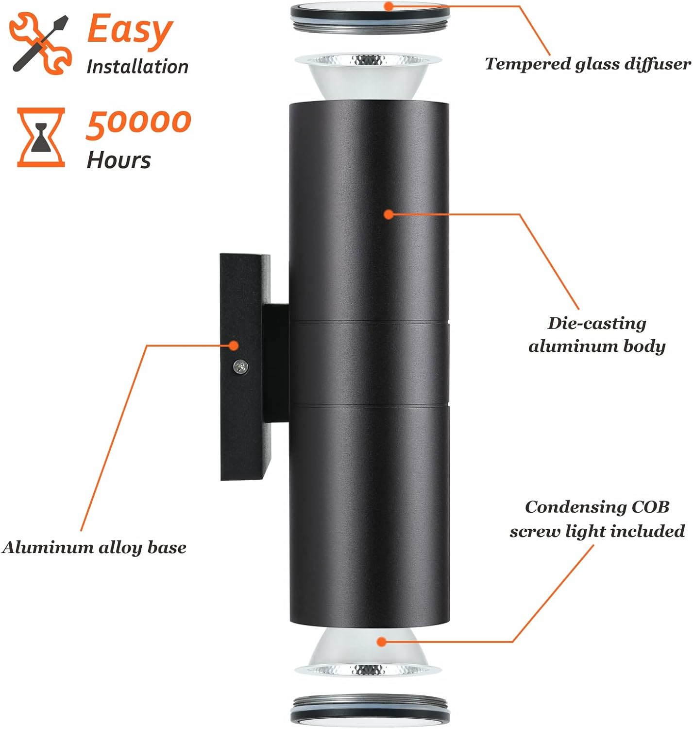 DAKAFUL Outdoor Wall Lights 8 Packs, Integrated LED Cylinder Up Down 12W 2700K Modern Aluminum Light, Waterproof Exterior Light for Porch Patio Door