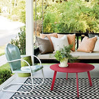 grand patio round steel patio coffee table, weather shown in use