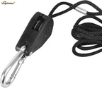 1/8Inch Heavy Duty Adjustable Rope Clip Hanger Reinforced Metal Internal Gears for Growing Light Fixtures,Various Tie-Down Uses,Loose-Proof Design,8ft Long,150lbs Weight Capacity,Black,1Pair