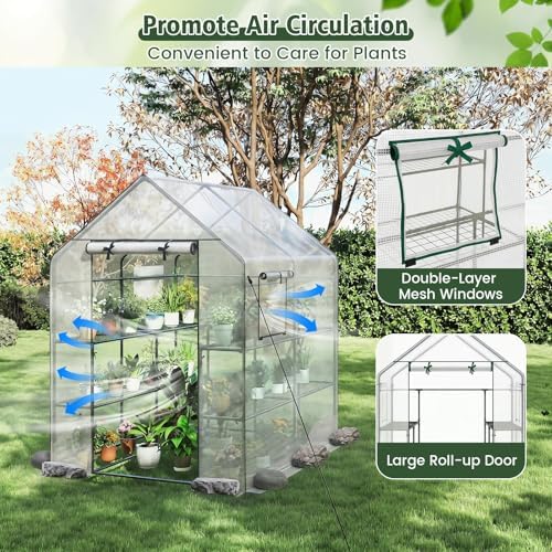 giantex walk-in greenhouse, gardening plant tent with roll-up on a desk or shelf