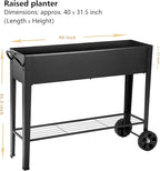 Piksedo Raised Garden Bed, Elevated Planter Metal Plant Box with Wheels with Legs Standing Garden Stand Drainage Holes Frosted Black