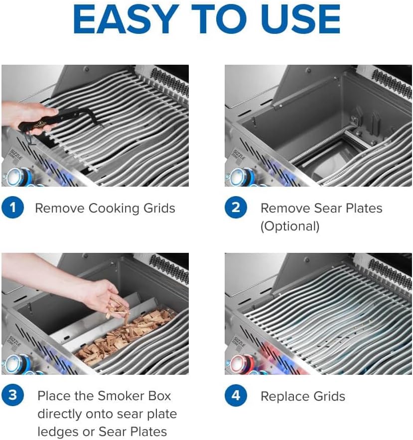 Napoleon Stainless Steel Smoker Box 67013 Add Smoky Flavor to BBQ, Easily Turn Gas Grill Into Smoker, Add Wood Chips or Chunks to Smoke Food on Barbecue 16.25 x 2.54 x 3.5