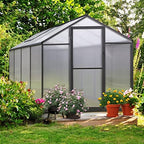 veikou 6' x 8' polycarbonate greenhouse, upgraded green, front angle view