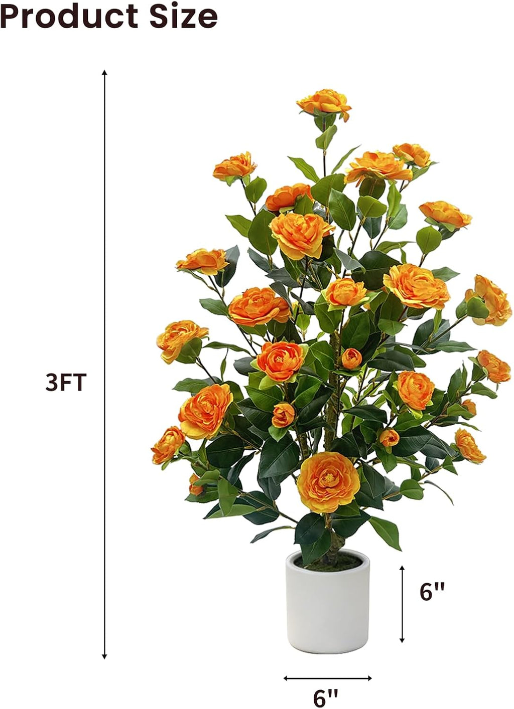 artificial camellia tree, 3ft faux flowering camellia plant showing dimensions