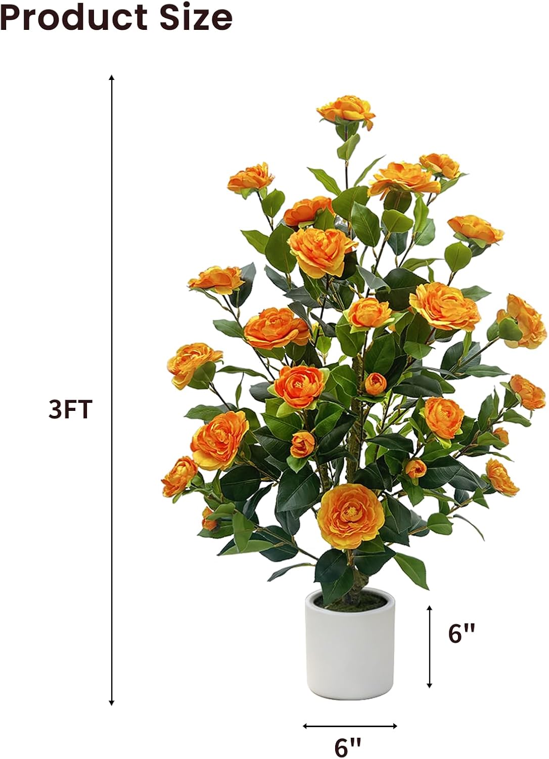 artificial camellia tree, 3ft faux flowering camellia plant showing dimensions