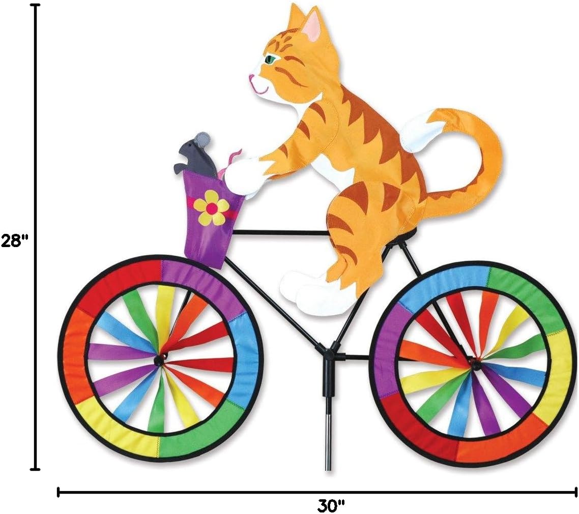 Bike Spinner Kitty 30" – Playful Feline Design, Weather-Resistant Outdoor Decor, Durable & Lightweight for Patios, Yards, and Gardens - Eye-Catching Wind Spinner with Rotating Wheels