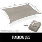 GORILLA GRIP Heavy Duty Sun Shade, UV Protection Fade Tear and Rust Resistant Rectangle Sunshade Canopy, Curved Edges Blocks Sunlight, Breathable Sail, Outdoor Patio, Lawn Garden, 8x12 FT Gray