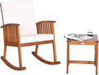 Tangkula Acacia Wood Patio Bistro Set, Outdoor Rocking Chair with Table, Porch Rocker with Thick Cushion of Detachable Cover, Porch Rocking Chair Table Set for Outdoor Indoor Patio Backyard, Teak