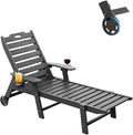 Carauci Lounge Chair Outdoor, HDPE Chaise Lounge with Wheels, 5-Position Adjustable Backrest & 2 Cup Holders Patio Lounge Chair, All-Weather Pool Sun Lounger for Poolside, Backyard, Black