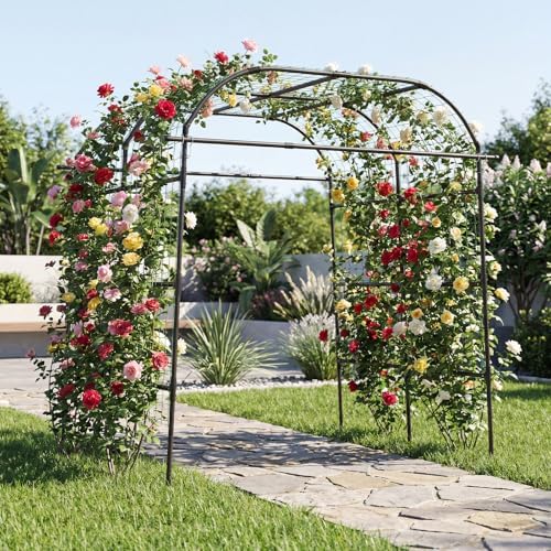 giantex metal garden arch trellis for climbing plants, front angle view