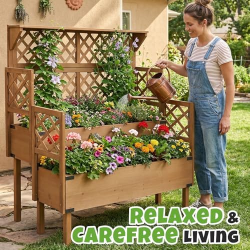 elevated raised garden bed with trellis & 2, side view