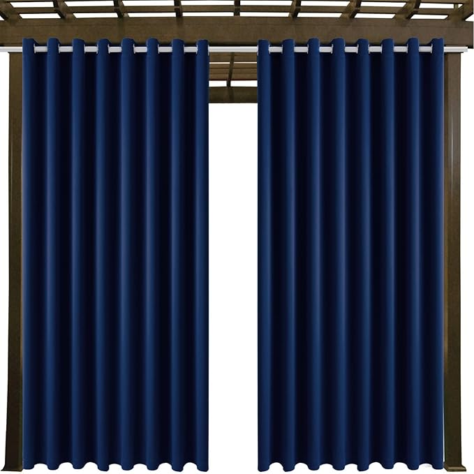 Waterproof Outdoor Curtain W105 x L84 - Grommet Top Sunlight Blocking Window Treatment Drapes Blackout Curtains for Home Bedroom Living Room Outdoor Patio Porch Pergola Cabana Gazebo (Navy, 2 Panels)