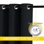 NICETOWN Black Out 132 inch Curtain for Patio Door, Grommet Thermal Insulated Room Divider Wide Winodw Treatment Sound Reducing for Bedroom, Black, 1 Panel, 80" W x 132" L