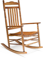 VINGLI Wooden Rocking Chair, Outdoor Chair with 450 lbs Support, Relaxing Rocker with Solid Wood High Back Seat Reclining Seat for Deck, Garden, Backyard, Porch, Indoor or Outdoor Use (Teak, 1PC)