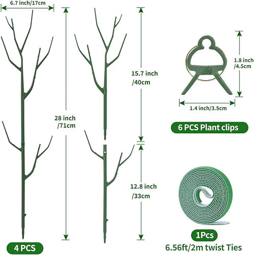 4 Pack Plant Support Stakes, Plant Stakes for Indoor and Outdoor Plants. 28inch Plant Sticks with Extension Poles, Plant Clips, Plant Ties for Potted Monstera Plants, Climbing Plants