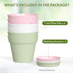7 Inch Thick Plastic Plant Pots with Drainage Holes and Trays – 6 Pack Nursery Pots for Indoor & Outdoor House Plants, Seedling Starter Planters for Garden Flowers, Colorful